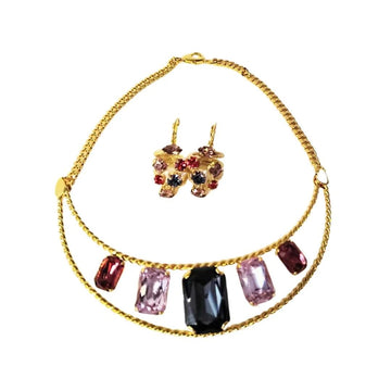 Handmade Necklace Set with Lavender Citrine and Amethyst Crystals with Lovely Handmade Crystals Set Earrings